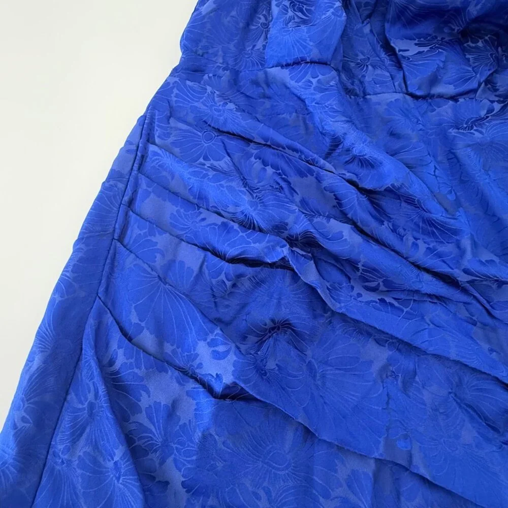 Ronny Kobo Virgo ruched floral satin sheath dress in blue silk blend, M - Picture 12 of 13